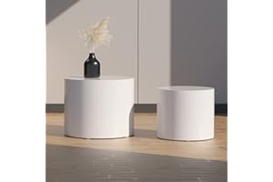 kevinplus Small White Coffee Table Nesting End Table Set of 2 for Living Room, Wood Side Table Round End Table for Bedroom Office, No Assembling (White - Round)