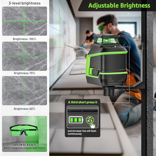 360° Laser Level with 152m Tripod - Huepar 25m-50m Green Laser Self-Leveling + Pulse Mode - 3 Brightness Levels - Rechargeable Li-ion Battery - For Tile Installation, Indoor Decoration