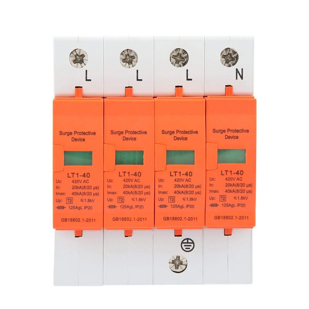House Surge Protector, 4P 40kA 420vAC House Surge Protective Low-voltage Arrester Device suitable for C and D Level Lightning Protection
