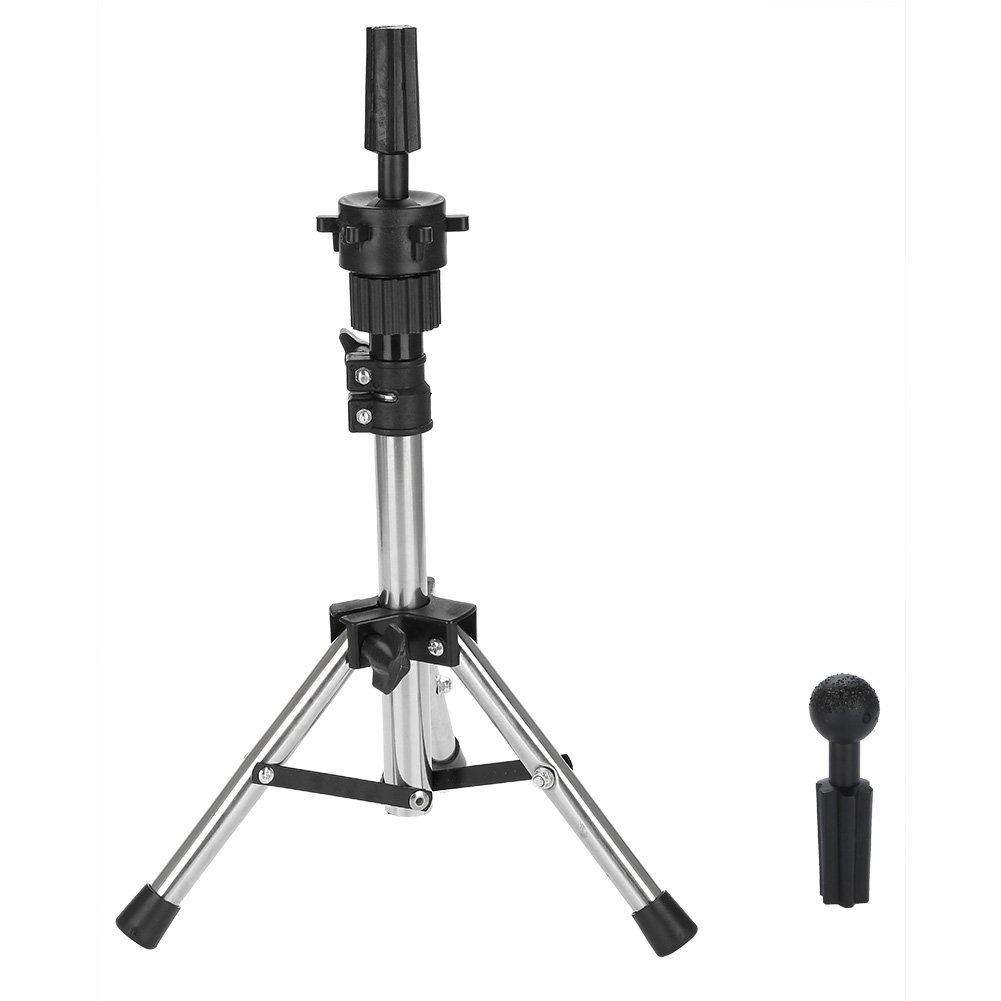 Wig Stand, Adjustable Mannequin Head Support Metal Tripod Display Holder Bracket Ideal for Hairdressing Training at Home or Salon Use(Argent)