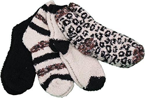 Ellen Tracy Essentials 4-Pair Ladies Size 9-11 Cosy Socks Tan/ Black/Cheetah