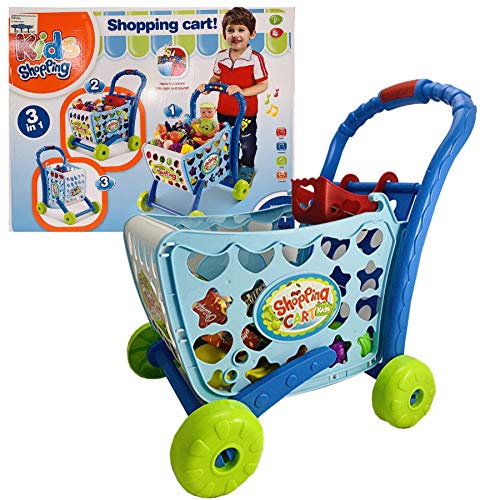TikTakToo Kinder Einkaufswagen Spielset Gefüllt mit 38 Kunststofflebensmitteln Spielzeug für Jungen und Mädchen (blau) – Bild 5