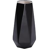 D'vine Dev 8 Inch Matte Black Ceramic Vase, Geometric Handmade Craft Flower Vase with Design Box Packaged, VS-GM-MB-8