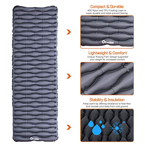 Exqline Inflatable Sleeping Pad, Ultra-Compact Camping Sleeping Pad Ultralight Sleeping Mat for Backpacking Hiking Camping Traveling - Thumbnail 2