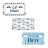 Little Man - Blue Boy Baby Shower Miniatures Candy Bar Wrapper Stickers (54 Count)