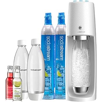 SodaStream Fizzi One Touch Sparkling Water Maker Bundle (White) with CO2, BPA free Bottles, and 0 Calorie Fruit Drops Flavors