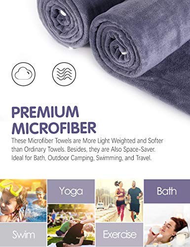 RJUN Microfiber Bath Towels 3 Packs(27" x 55"), Soft, Super Absorbent & Fast Drying, Lint Free, Fade Resistant, Multipurpose Use for Sports, Travel, Fitness, Yoga (3 Pack-Grey)