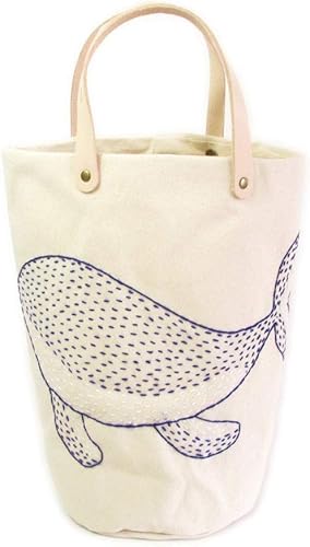 Amazon トートバッグ コットン 本革 レディース 猫 恐竜 クジラ ネコ 刺繍 ハンドメイド バケツ形 帆布 縦長 Ttb 1001 くじら Animal Road アニマルロード トートバッグ