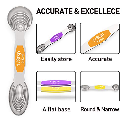 image for Magnetic Measuring Spoons Set - Wildone Stainless Steel Double Sided M