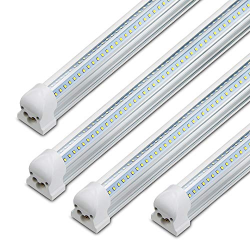 8Ft LED Shop Light Fixture, 72W Integrated LED Tube Light, 7200LM, 6500K, Double Row V Shape 270 Degree Lighting LED Bulbs for Garage Warehouse Workshop Basement, Plug and Play (Pack of 4)