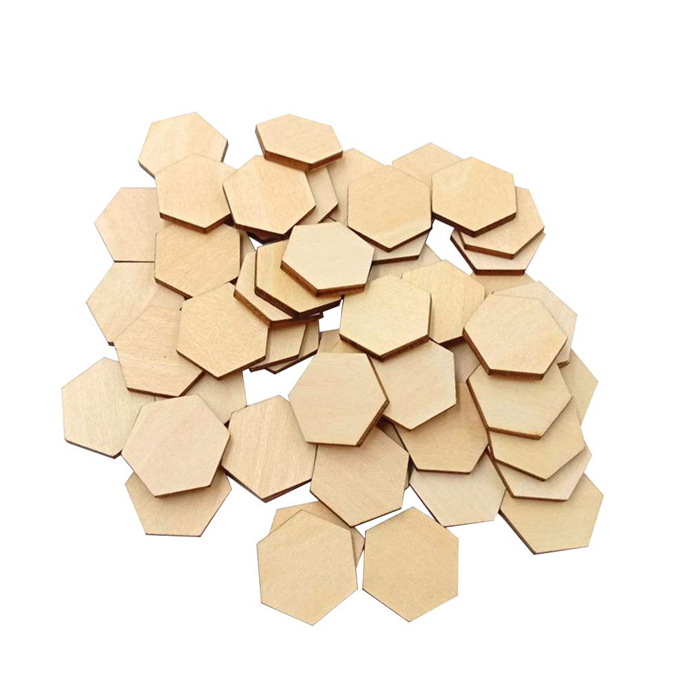 MILISTEN 100PC Unfinished Wood Piepces Hexagon Wood Shape Wooden Hexagon Cutout Shapes Unfinished Wood Ornament for DIY Arts Craft Project, 20MM