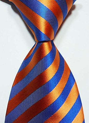 Scott Alain Creation - Neckties Classic Blue and Orange Striped 100% New Jacquard Woven Silk Men's Tie Necktie