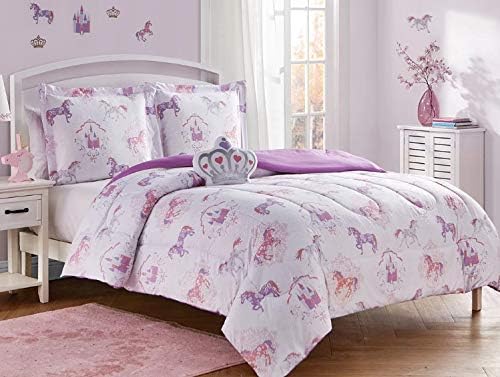 Unicorns, Castles & Fairy Tales Girls Twin Comforter, Sham & Toss Pillow (4 Piece Bed in A Bag) + Homemade Wax Melts