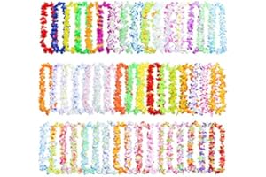 PARSUP 100 Pieces Hawaiian Leis Party Decorations, 50 Styles Hawaiian Leis Bulk Hawaiian Flower Necklace for Tropical Hawaiian Party Theme Beach Party Supplies Hawaiian Night Bar Luau Aloha Beach Vacation