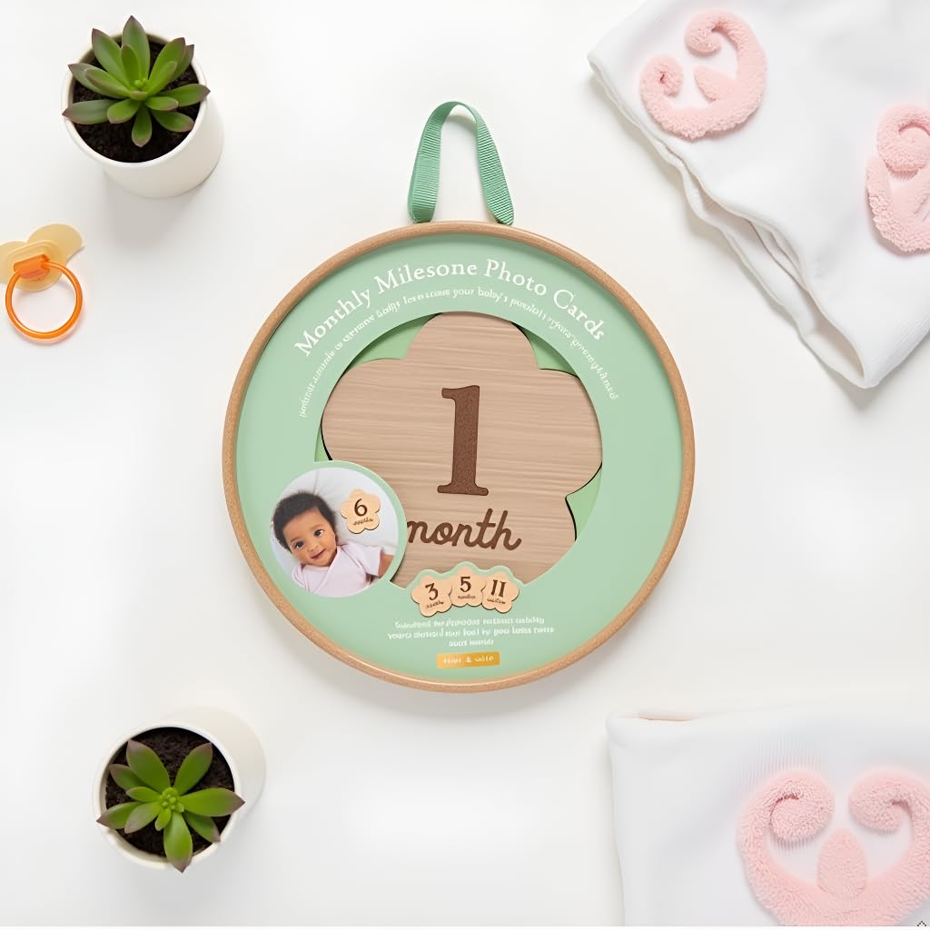 Kate & Milo Flower Milestone Props, Double-Sided Baby Announcement Discs, Baby Girl Announcement, Photo Prop for Monthly Pregnancy Journey and Baby Milestones, 1-12 Months