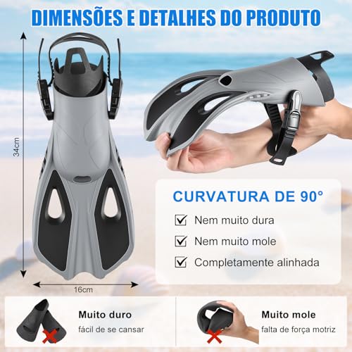 Gavzrt Barbatanas Para Mergulho Com Calcanhar Aberto E Ajustáveis, Pe De Pato De Natação Em Silicone Preto