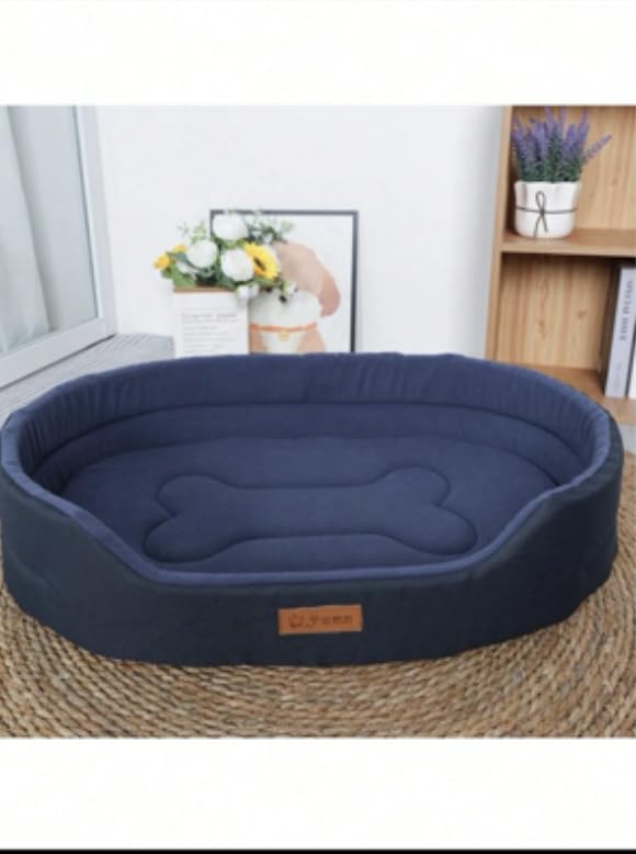 Pet Bed for Small Medium Dogs or Cats, Plush velvet & Oxford cloth, Waterproof, Removable Oval shaped Dog Bed/Cat Bed (L)