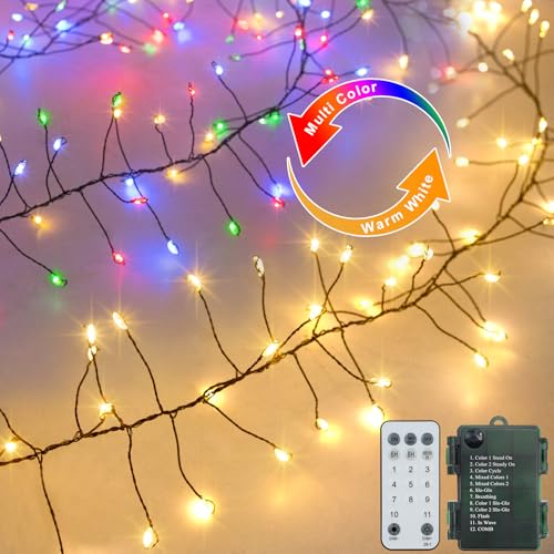 Photo 1 of ***UNKNOWN DAMAGES/ UNTESTED*** BSGlobal Dual Color Cluster Fairy Lights Battery Operated, 10Ft 200 LED Dark Green Copper Wire Fairy String Light with Remote Timer Christmas Lights for Bedroom Xmas Tree Garland Decor