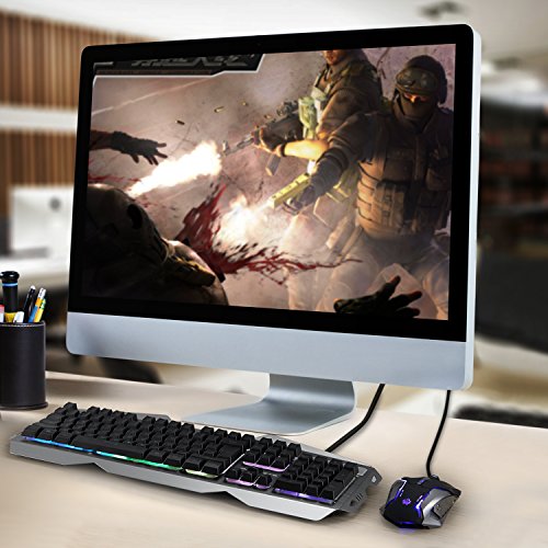 PAWHITS RGB Backlit Gaming Keyboard and Mouse Combo USB Wired Membrane Keyboard