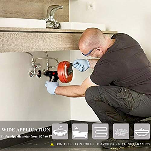 Drain Auger 30 Feet, Plumbing Snake with Drill Attachment, Sink Snake