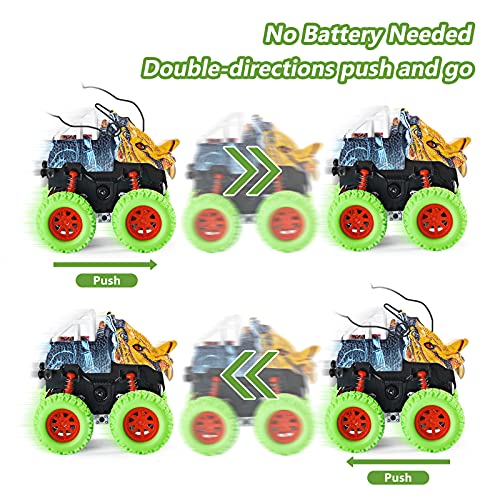 Muehieu Dinosaur Truck Toys, 2 Pack Monster Car Vehicles Toy Friction Powered Dinosaur Trucks Car Toy Double-Directions Push and Go Vehicle Toys Sets Gift for Kids Boys Girls Toddler