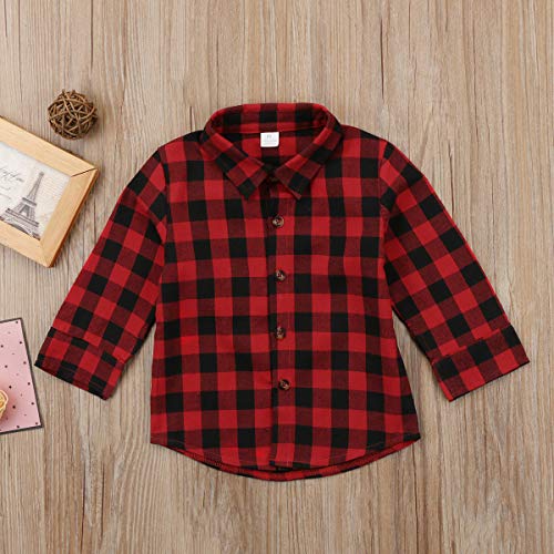 Toddler Baby Boy Girl Plaid Top Long Sleeves Button Down Shirt Spring Winter Coat for Children (Plaid, 2-3T) - Thumbnail 4