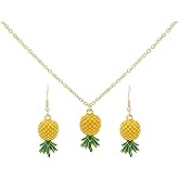 Holibanna Pineapple Earrings Necklace Set Lightweight Alloy Tropical Jewelry for Women Daily Wear Party Accessory