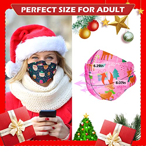 Christmas Themed Print Mask, KF94 Adult Sized Colorful Mask with Design for Women Men, Festival Cute Fun Xmas Pattern Disposable Holiday Mask, 4 Layer Filtered Easy Breathing Comfortable Soft Fitting Mask Cover with Adjustable Nose Clip - 1