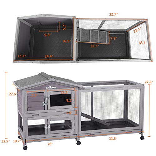 Aivituvin Rabbit Hutch Indoor and Outdoor 62″ Bunny Cage on Wheels with