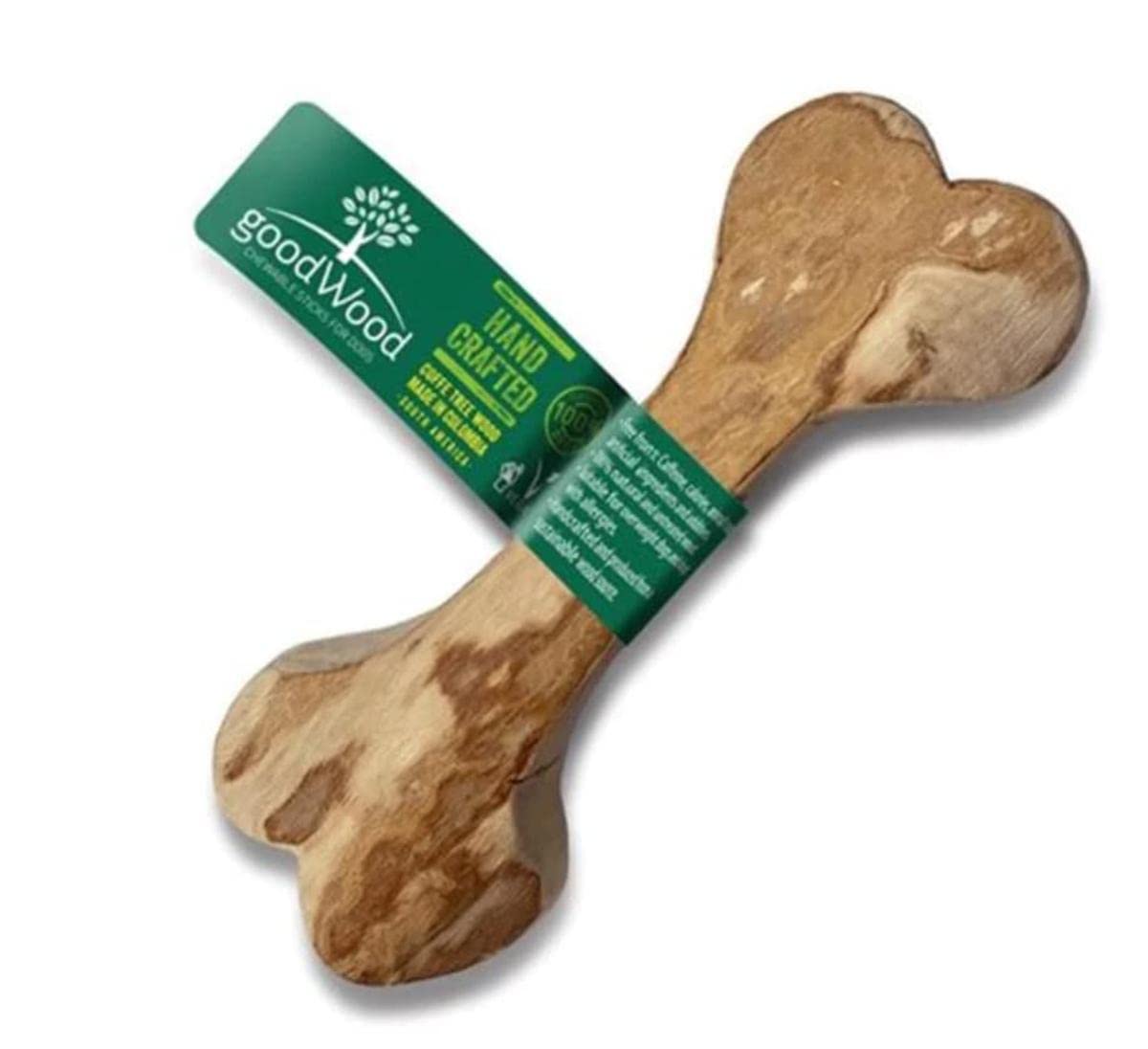 Goodwood Coffee Tree Wood Dog Chew - Bone-Shaped Vegan Treat Stick - Natural, Low-Calorie, 100% Wood