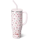 Swig Life 30oz Mega Mug, 30 oz Tumbler with Handle and Straw, Cup Holder Friendly, Dishwasher Safe, Extra Large Insulated Tumbler, Stainless Steel Water Bottle (Cherry Pie)
