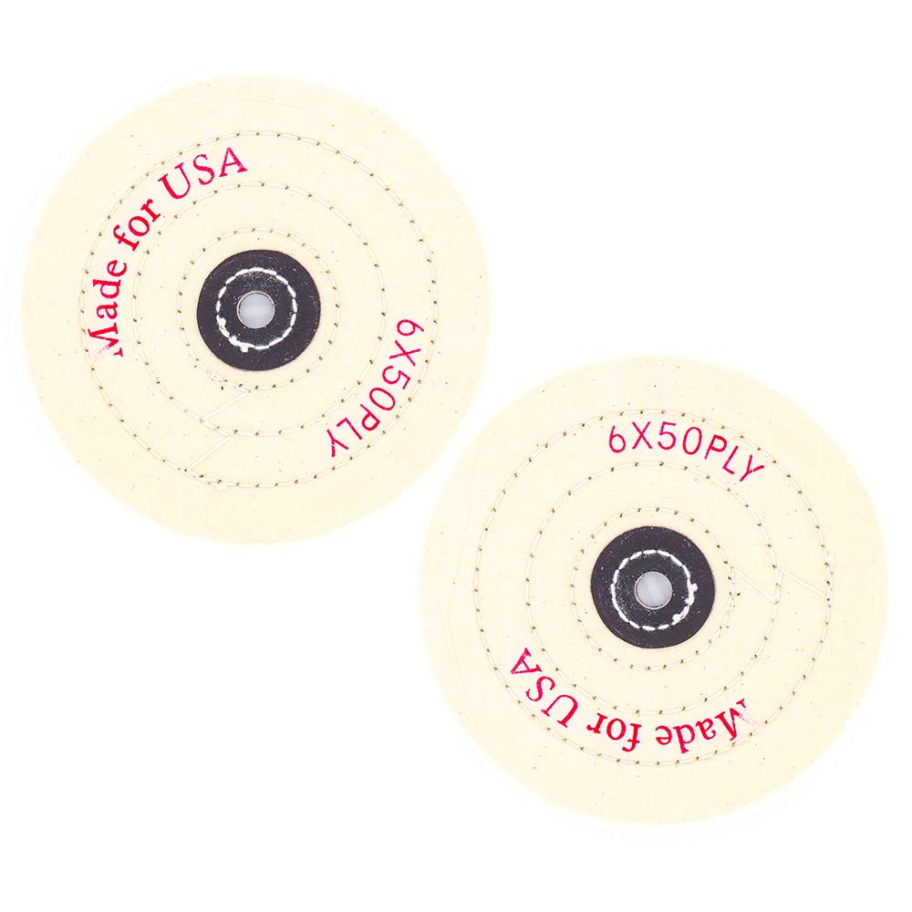2x 6-Inch Cotton Wheel Spiral Stitched Cotton Buffing Cleaning Pad Polishing Wheel for Mop Bench Grinder Tools