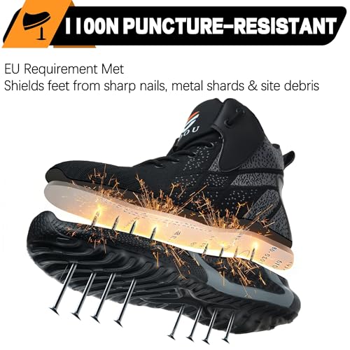PAQOZKC Botas de Seguridad para Hombre Mujer Ligeras Botas de Trabajo con Punta de Acero Comodas Zapatos de Seguridad Caña Alta 35-48 EU