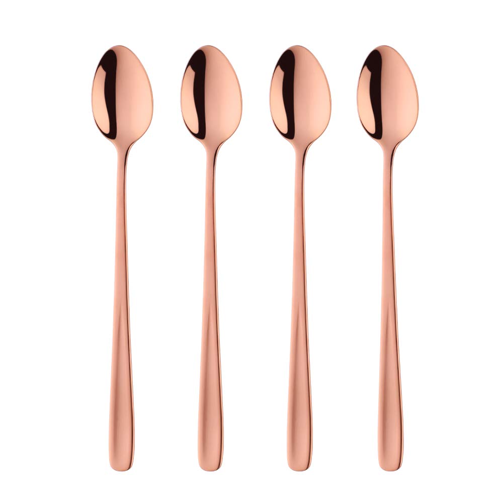 18/10 Stainless Steel Latte Spoon Rose Gold Ice Teaspoon BISDARUN 4-Piece Long Handle Sundae Spoon for Hot Chocolate Hot Drink, Dishwasher Safe