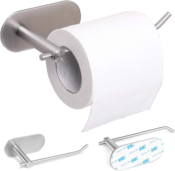 Adhesive Toilet Roll Holder for Bathroom, Self Stick Paper Holder, Wall Mounted, Stainless Steel Adhesive Toilet Roll Holder for Bathroom, Self Stick Paper Holder, Wall Mounted, Stainless Steel