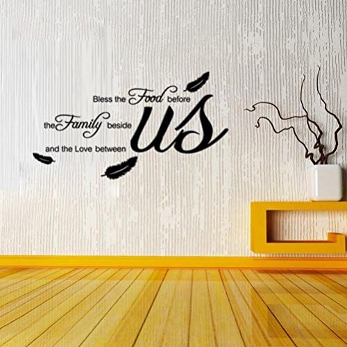 Feather Wall Decal Sayings "Bless the Food before the Family beside and the Love between us" Quotes Stickers for Study Living Room,DIY 33.46" x 18.50"