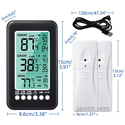 (2022 Upgraded) GEMITTO Digital Indoor Outdoor Thermometer, 3 Readings LCD Screen Refrigerator