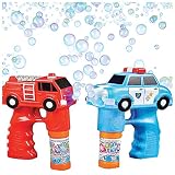 Bubble Machine Blower Gun Fire and Police Set by Art Creativity - Flashing Light and Sound Shooter Blasters - Kids Toys - Fire Truck, Police Cruiser, 4 Solution Refills - Batteries Included