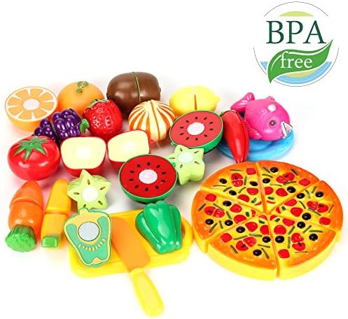 Kitchen Playset Fun Cutting Toys Pretend Food Fruits Vegetable Playset for Kids Educational Learning Basic Skills Development 24 PCS by COOLGUY