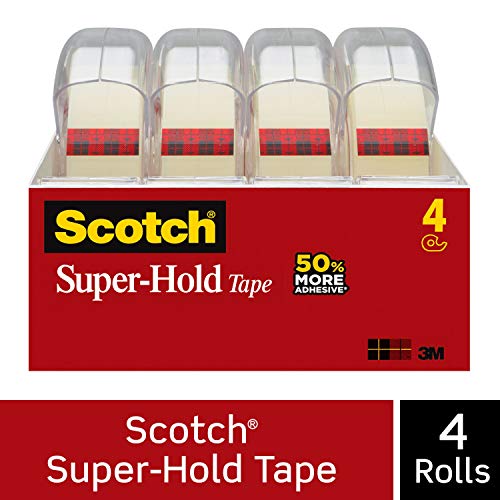 Scotch Brand Super-Hold Tape, Strong and Durable, Glossy Finish, Engineered for Sealing, 3/4 x 650 inches, 4 Dispensered Rolls (4198)