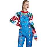 BGYMF Women's Killer Doll Costume,Blue Cartoon Jumpsuit with Striped Shirt, Movie Inspired Cosplay Outfit