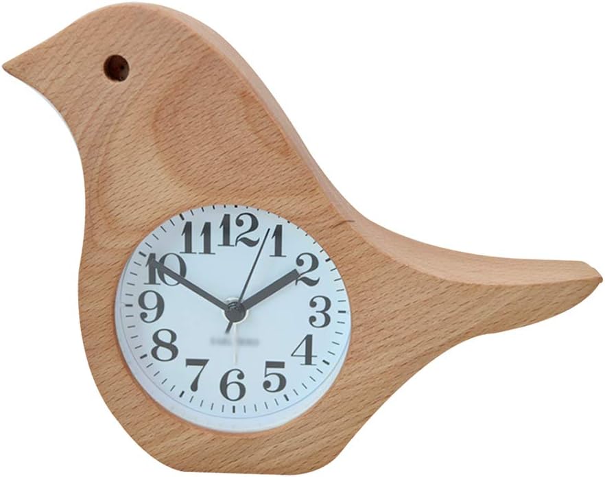 Nature Wood Bird Non-Ticking Sweep Alarm Clock Bedside Morning Clock(Burlywood)