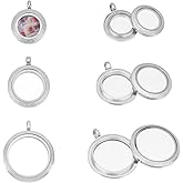 UNICRAFTALE 3Pcs 3 Styles Stainless Steel Flat Round Floating Locket Pendants Photo Frame Charms Metal Pendants Living Memory Photo Pendant with Glass Cabochons for DIY Memorial Necklace Jewelry