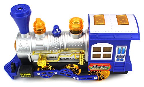 Blue Steam Train Locomotive Engine Car Bubble Blowing Bump & Go Battery Operated Toy Train w/ Lights & Sounds (Blue) - Thumbnail 5