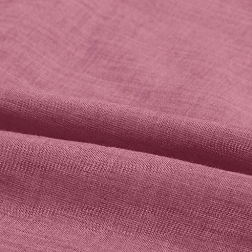 NRUTUP Women Dresses with Pocket V-Neck Ruffled Lace Shift Daily Buttoned-Decor Dresses Cotton Linen Hot(Pink,XL)