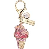 MONNEL MC462 Crystal Ice-cream Sundae Lobster Clasp Charm for Women with Velvet Bag (Pink,1 Piece)