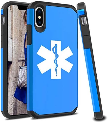 Shockproof SI Impact Hard Soft Case Cover Protector for Apple iPhone Star of Life EMT Paramedic (Blue, for Apple iPhone X/iPhone Xs)