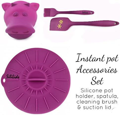 SiIilids Instant Pot Accessories Set for 8 Quart. Purple Silicone Suction Lid 10", Safari Animal Pot Holder, Mandala Spatula and Cleaning Basting Tool. Food Grade Silicone.(4 pcs, Instant Pot 8 Qt.)