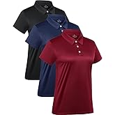 3-Pack Women's Short-Sleeve Sport Polo Shirts Quick Dry Moisture-Wicking Activewear Polos Tops for Work