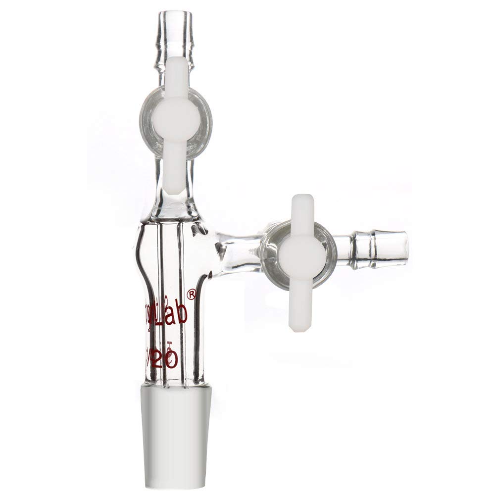 stonylab Glass Vacuum Transfer Adapter, Borosilicate Glass Vacuum Adapter with PTFE Stopcocks and 14/20 Inner Joint